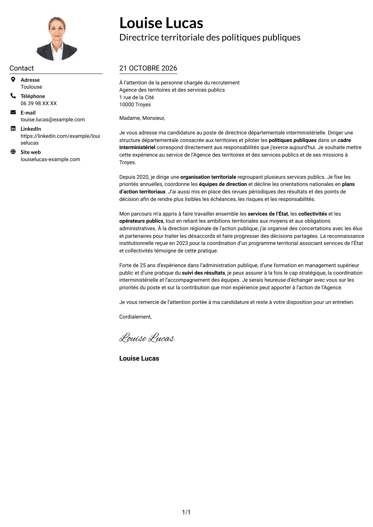 Exemple de lettre de motivation — page 1