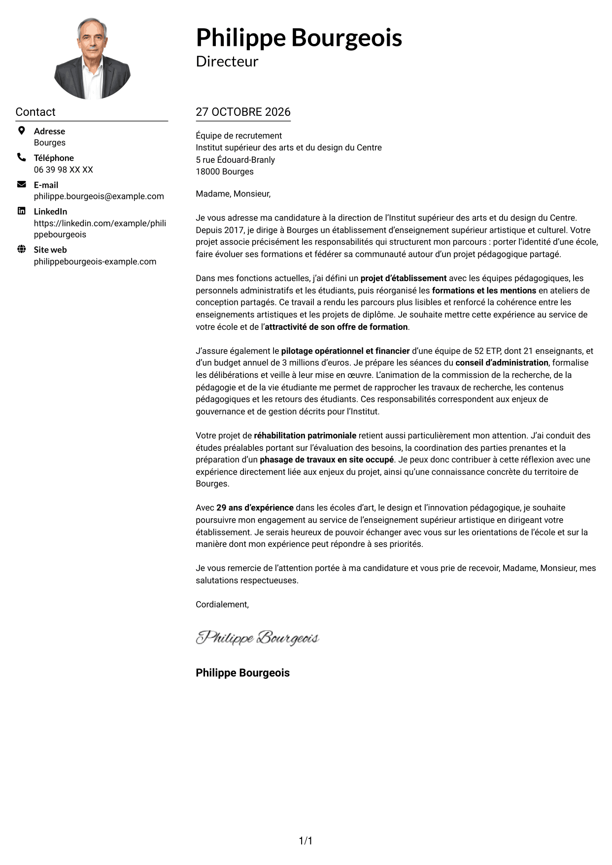 Exemple de lettre de motivation — page 1