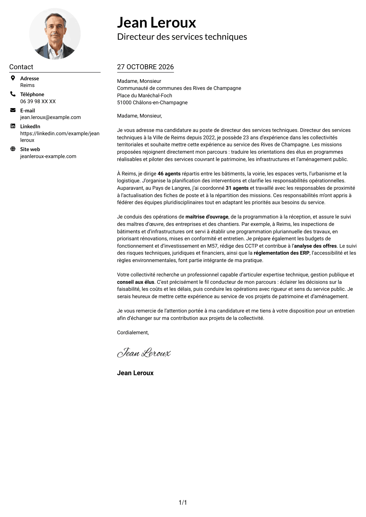 Exemple de lettre de motivation — page 1