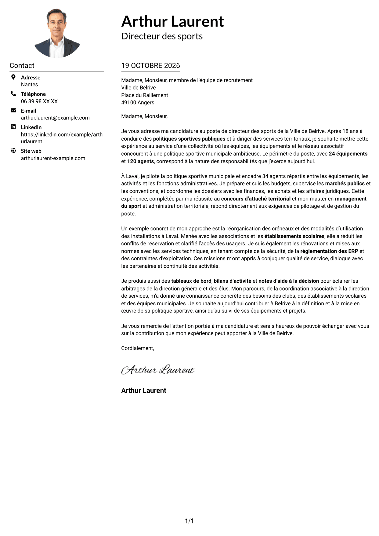 Exemple de lettre de motivation — page 1