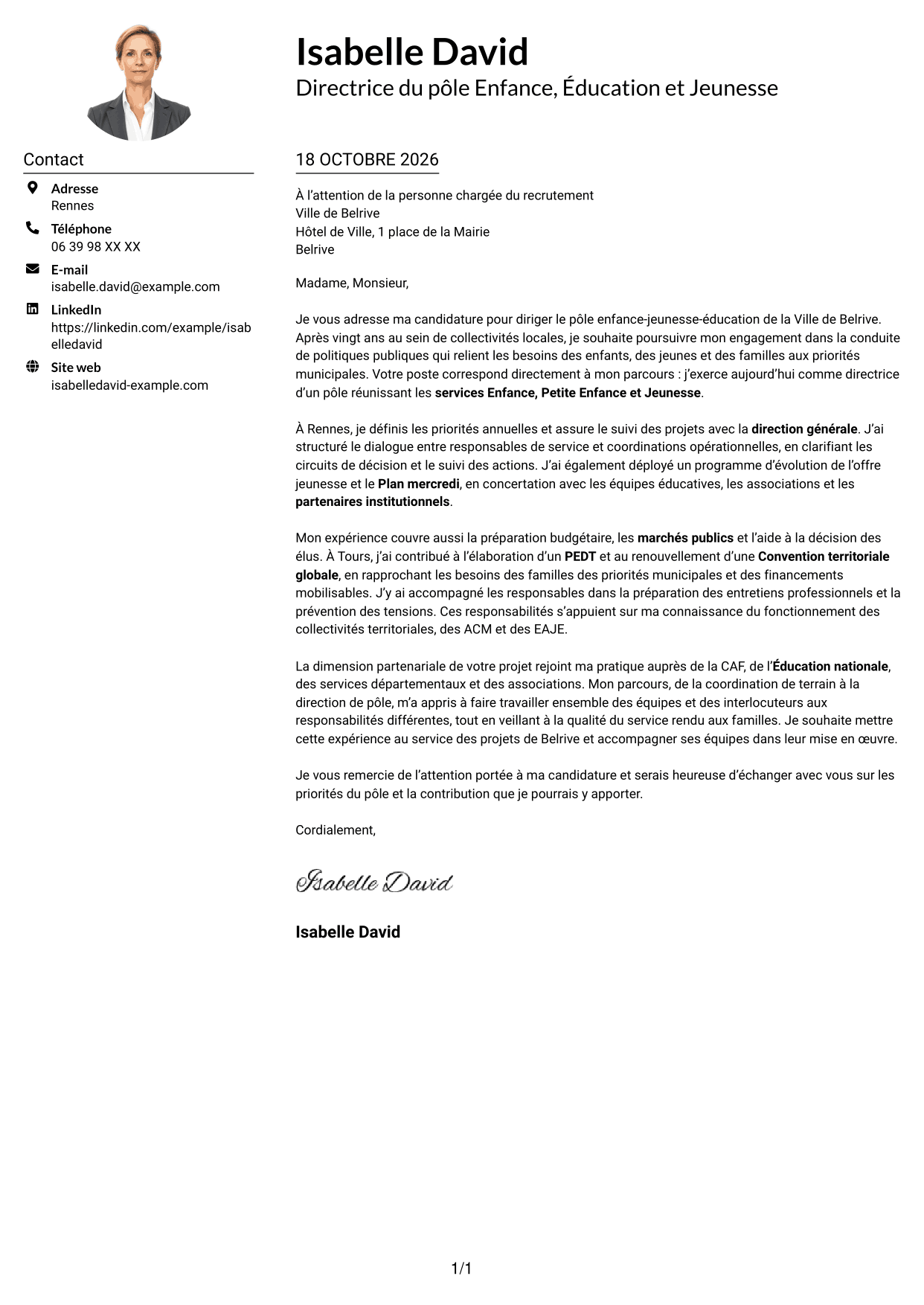 Exemple de lettre de motivation — page 1