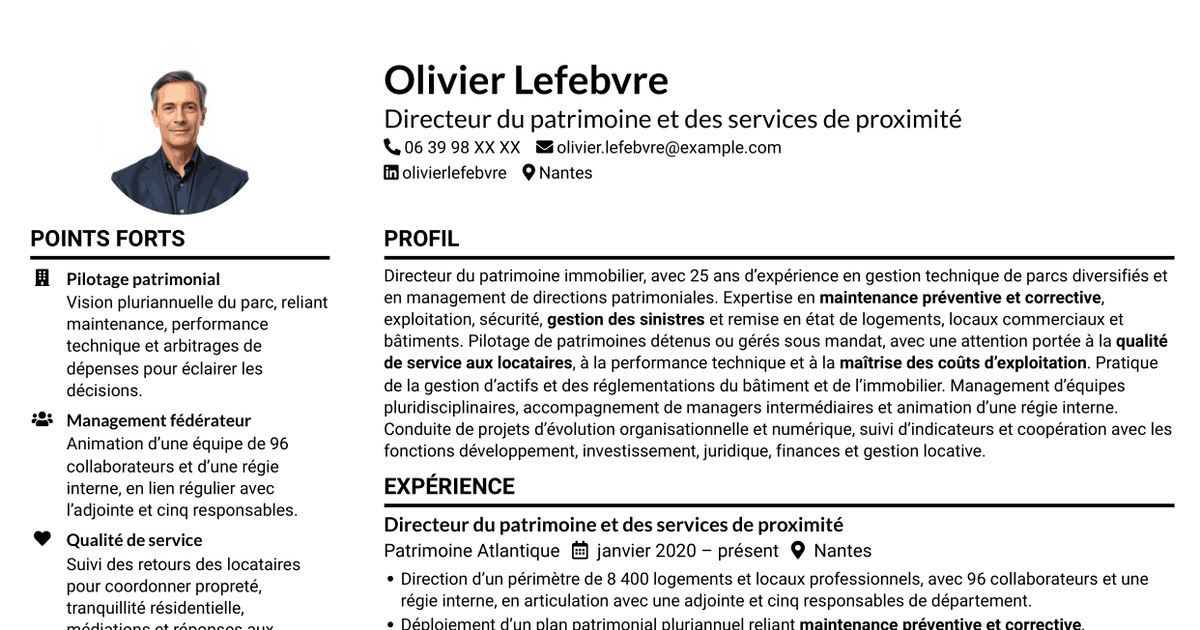 7 modèles de CV pour Directeur du Patrimoine et de la Proximité, avec exemples
