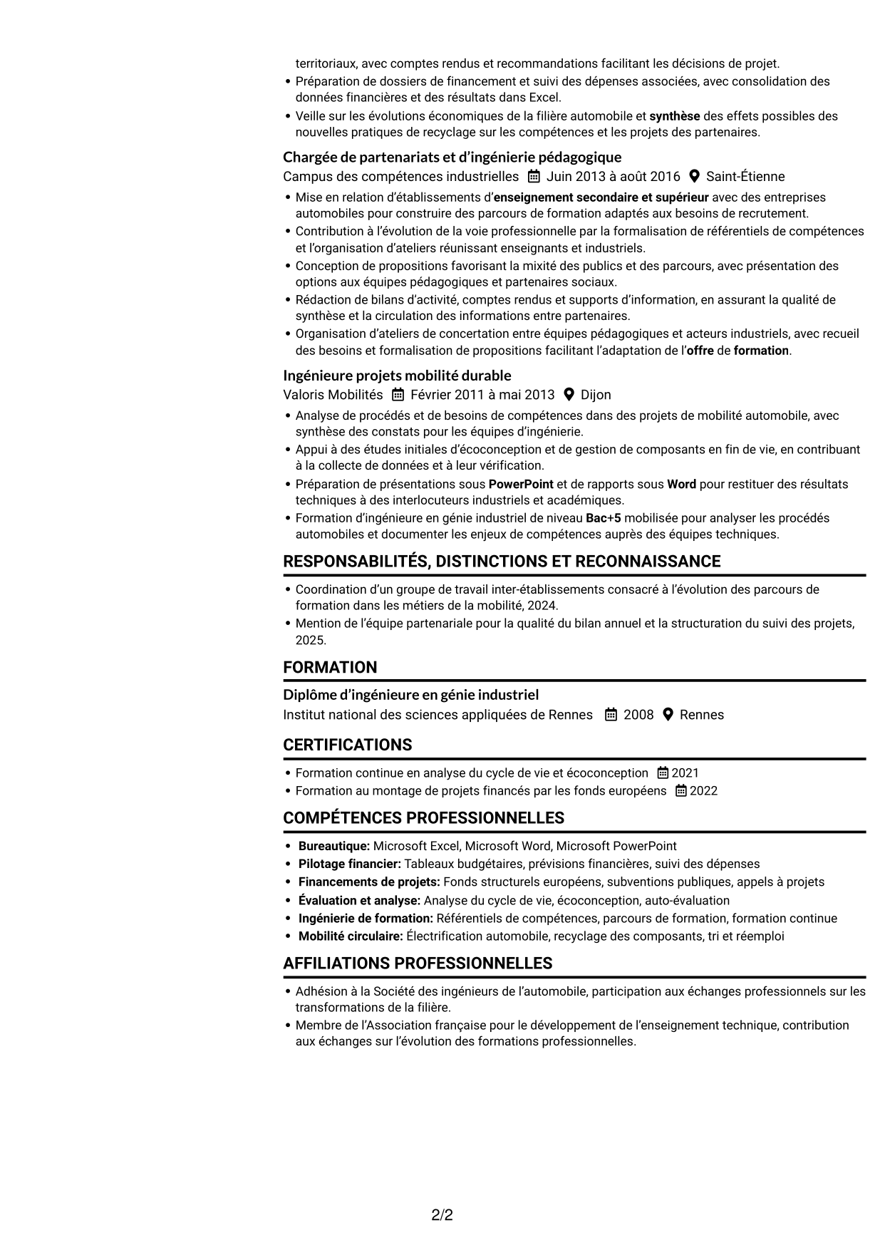 CV Compact (format sobre à deux colonnes avec photo) : Directeur opérationnel - Formation et mobilité circulaire, page 2