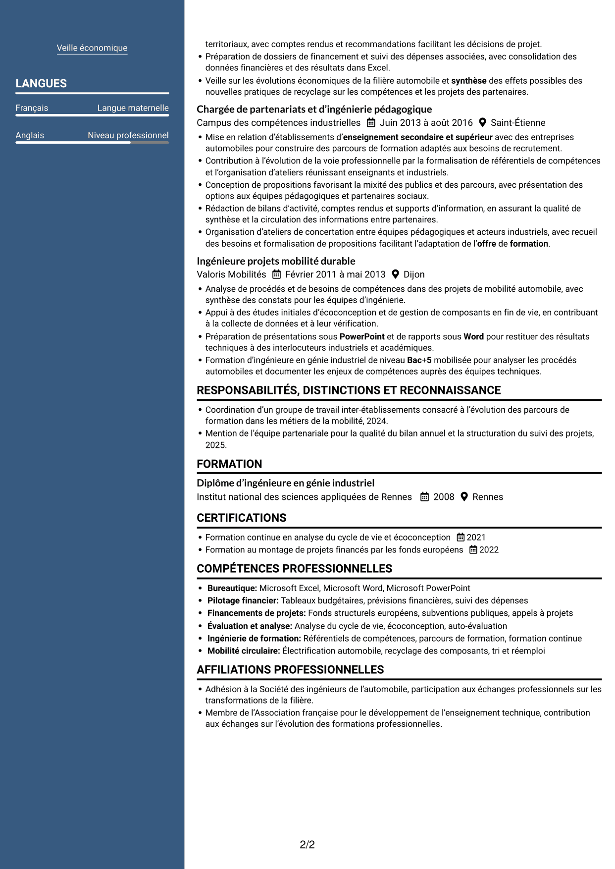 CV Signature (format à colonne latérale colorée avec grande photo) : Directeur opérationnel - Formation et mobilité circulaire, page 2