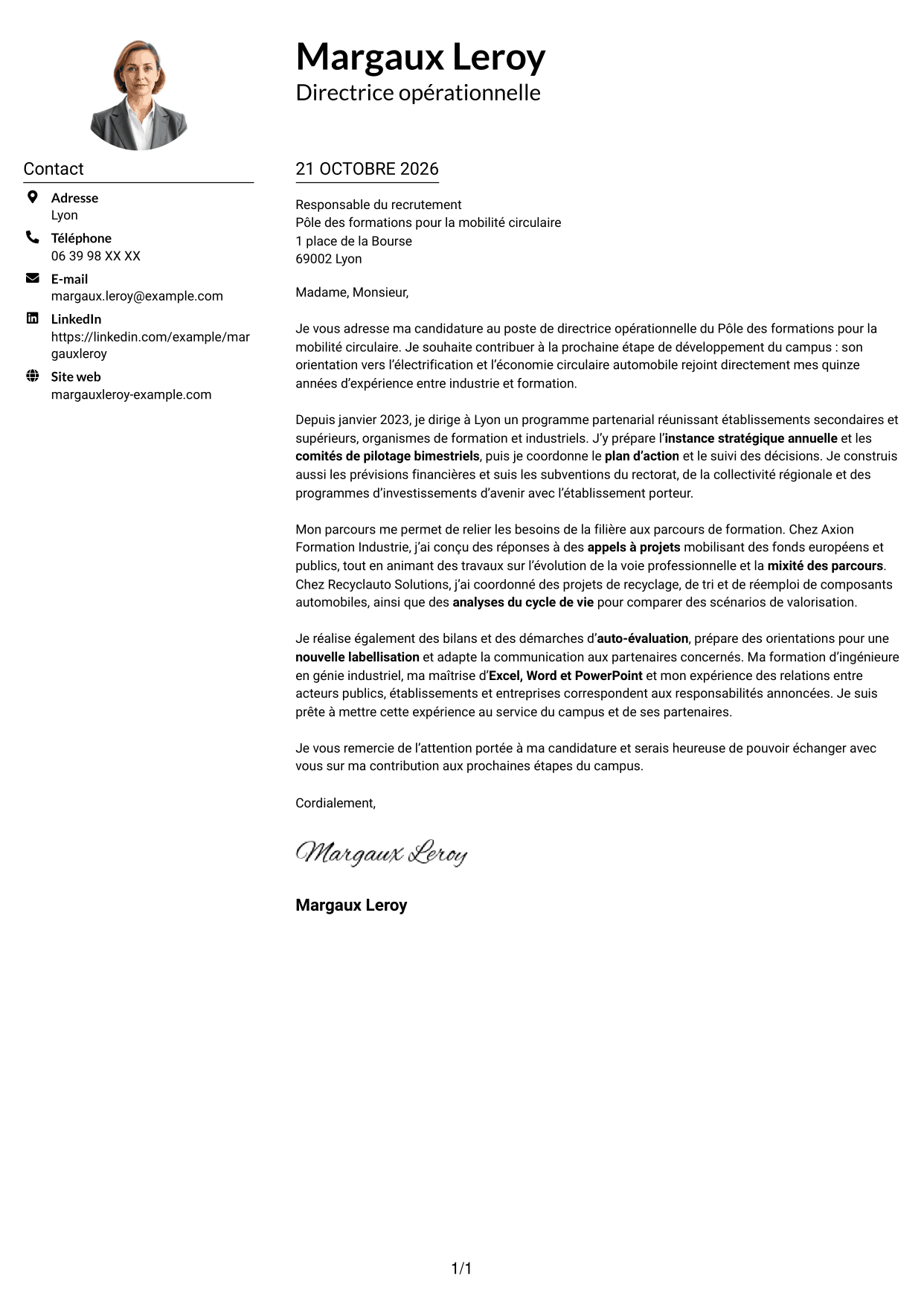 Exemple de lettre de motivation — page 1