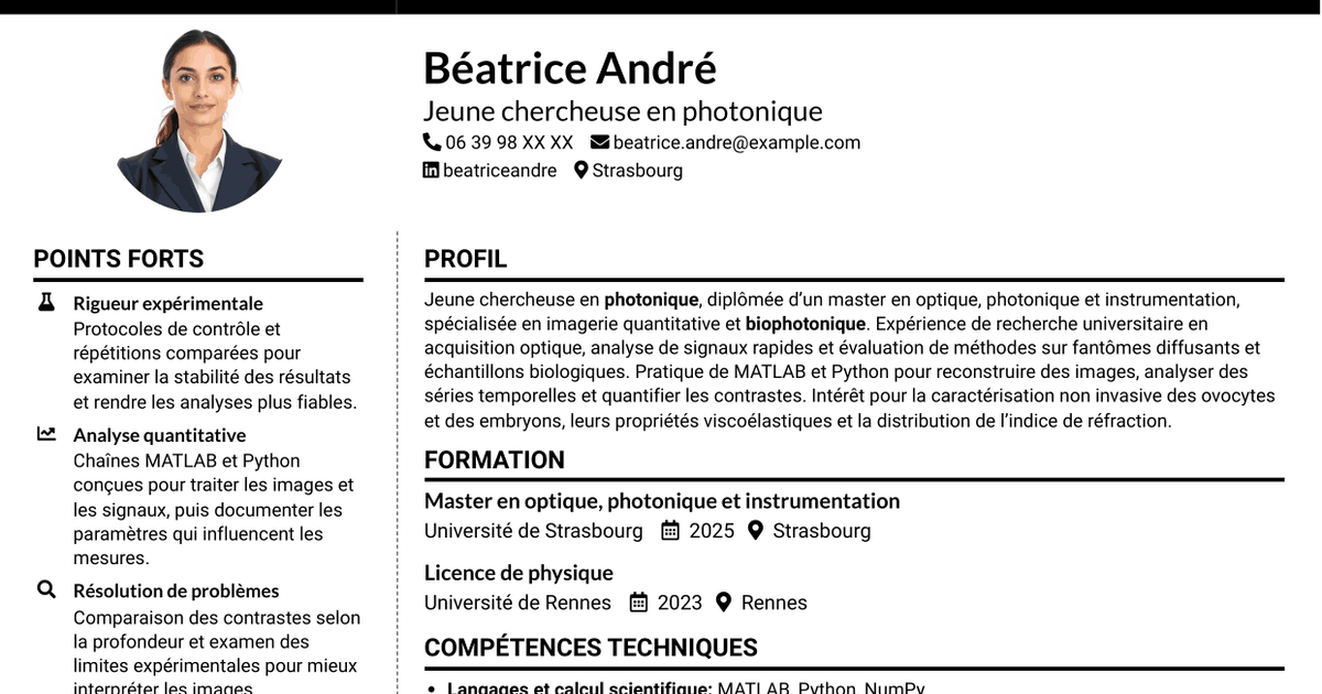 7 modèles de CV pour Doctorant en imagerie matricielle quantitative des ovocytes et embryons, avec exemples