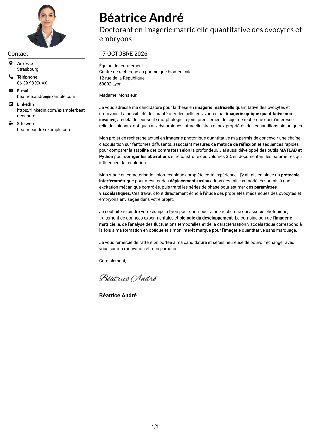 Exemple de lettre de motivation — page 1