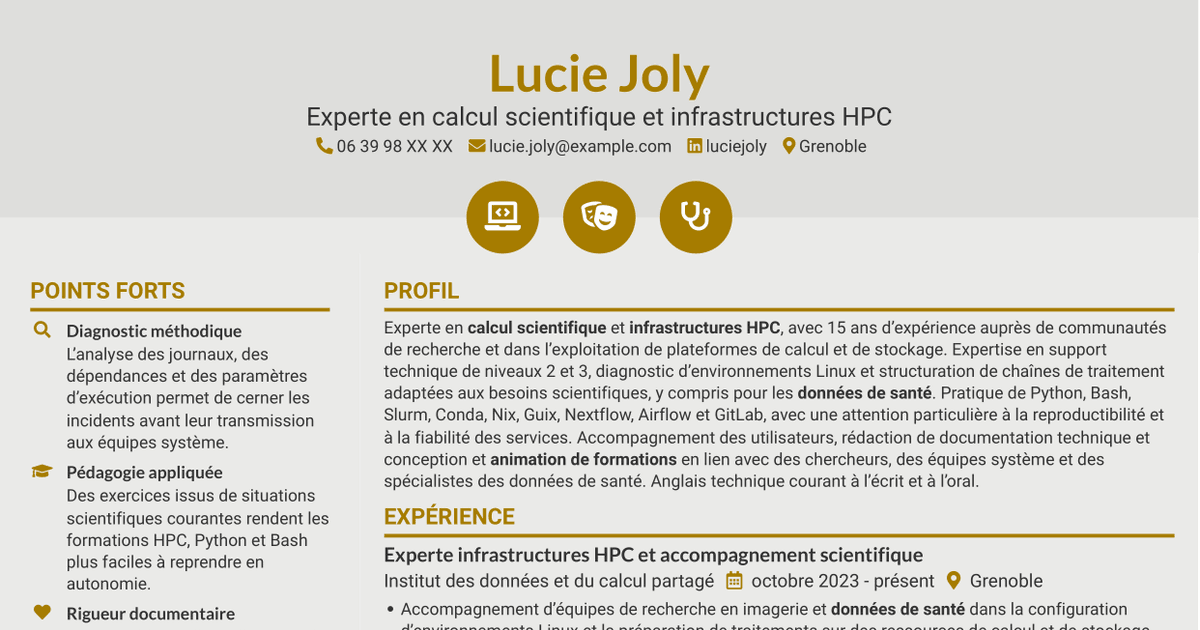 7 modèles de CV pour Expert en calcul scientifique - Infrastructures HPC et données de santé, avec exemples