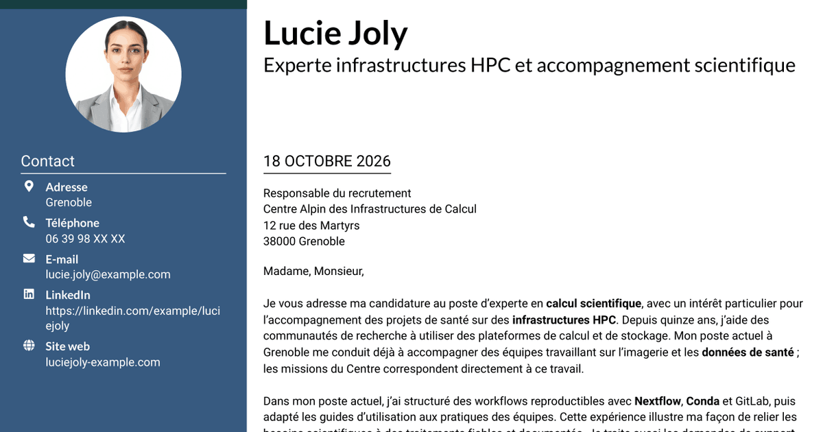 7 modèles de lettre de motivation pour Expert en calcul scientifique - Infrastructures HPC et données de santé, avec exemples