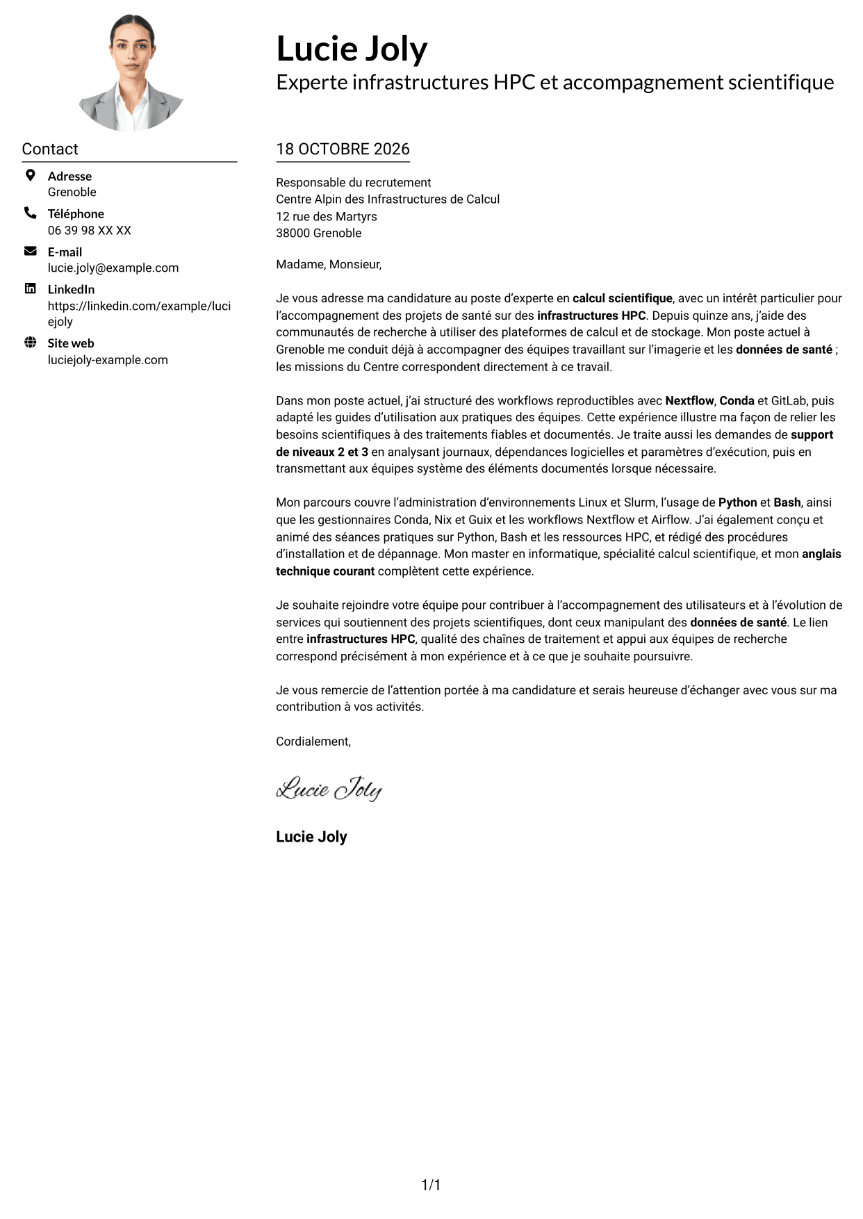 Exemple de lettre de motivation — page 1