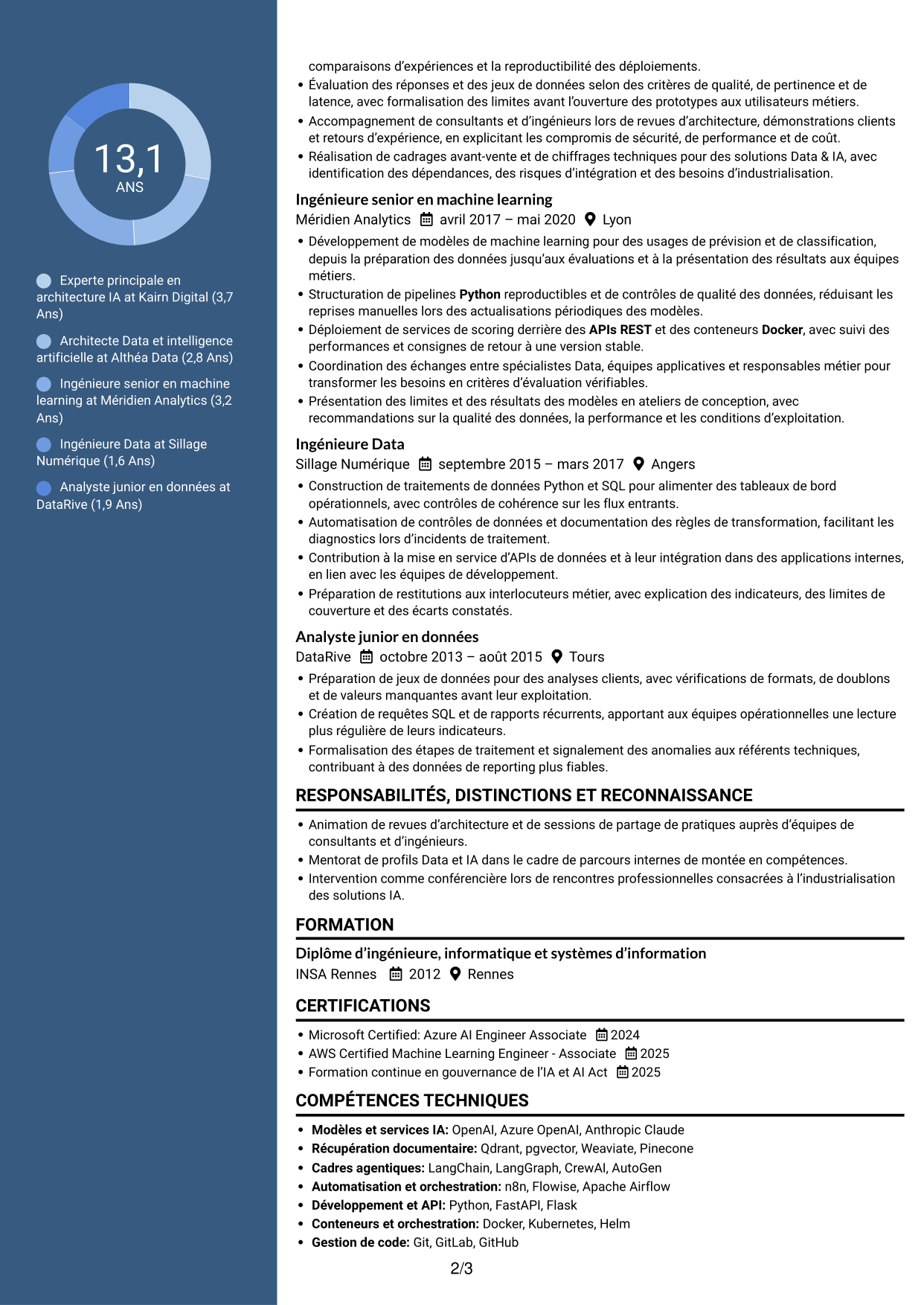 CV Élégant (format à colonne latérale colorée avec photo) : Expert IA - Architecture IA générative et agentique, page 2