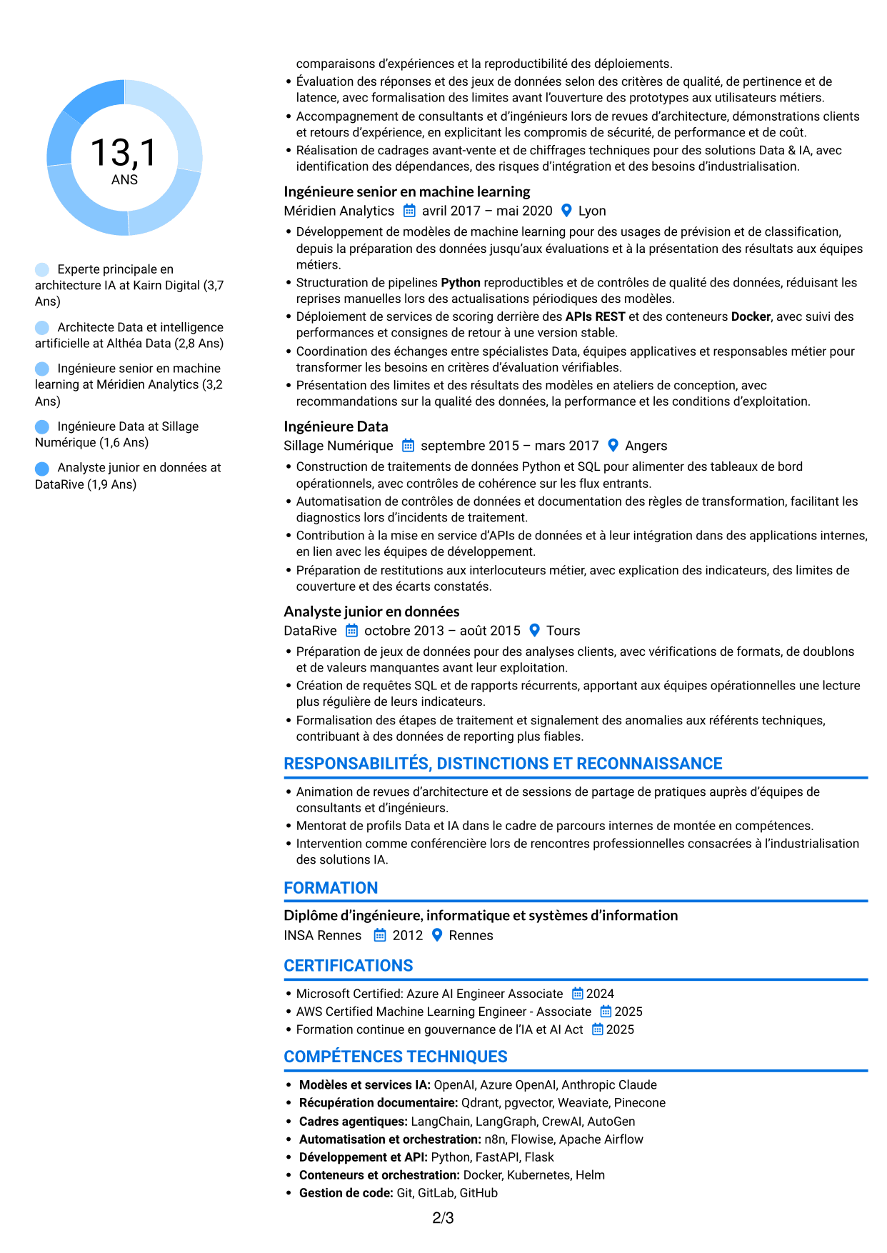 CV Audacieux (format à deux colonnes avec accents colorés et photo) : Expert IA - Architecture IA générative et agentique, page 2