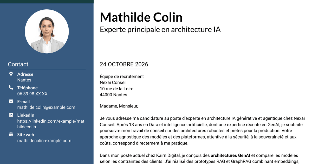 7 modèles de lettre de motivation pour Expert IA - Architecture IA générative et agentique, avec exemples