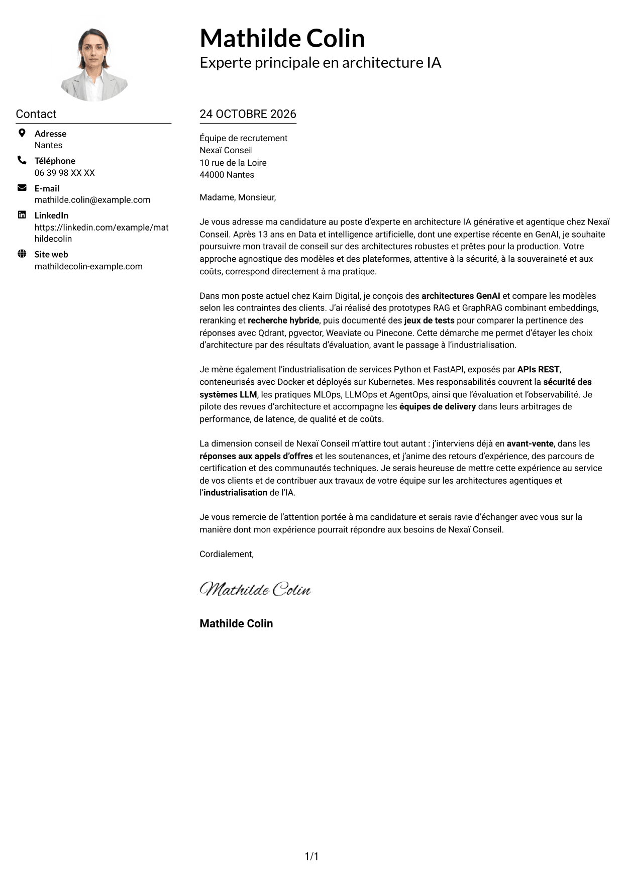 Exemple de lettre de motivation — page 1