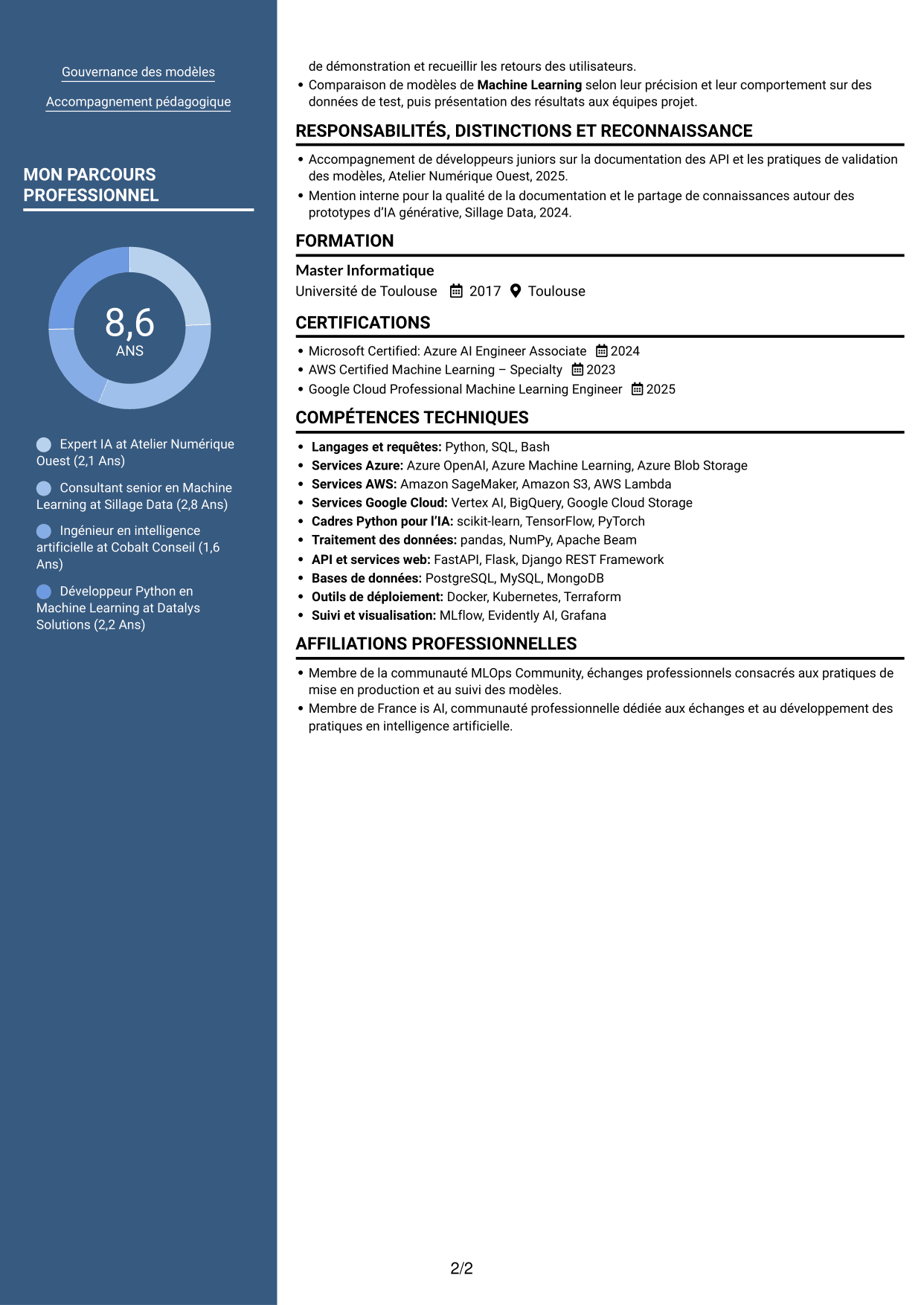 CV Signature (format à colonne latérale colorée avec grande photo) : Expert IA - IA générative et Machine Learning, page 2