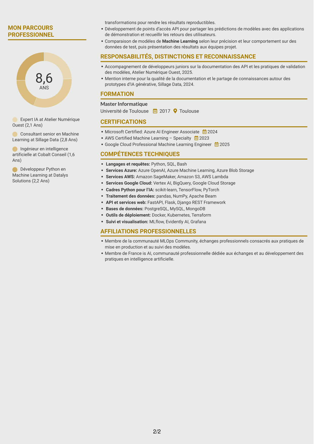 CV Dynamique (format à deux colonnes avec icônes) : Expert IA - IA générative et Machine Learning, page 2
