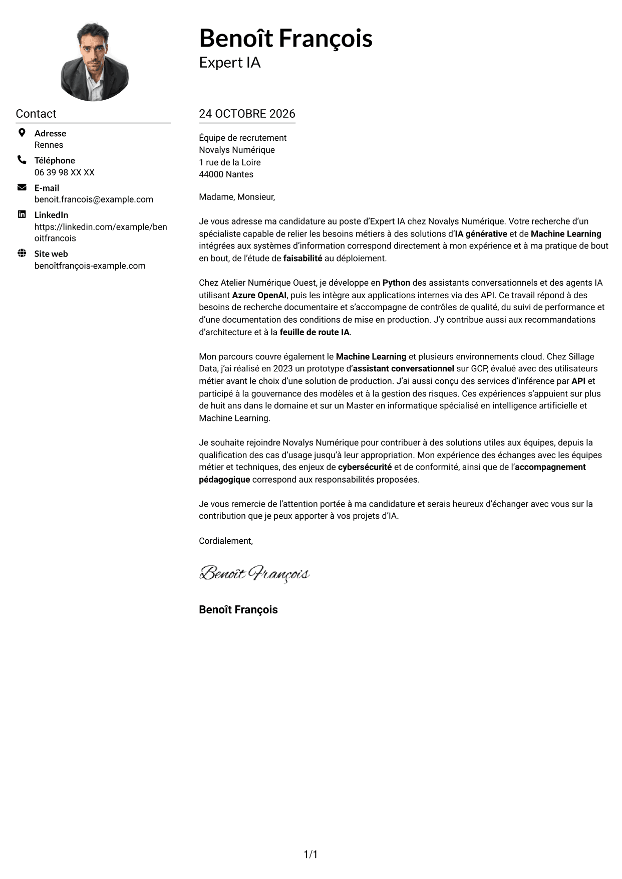 Exemple de lettre de motivation — page 1