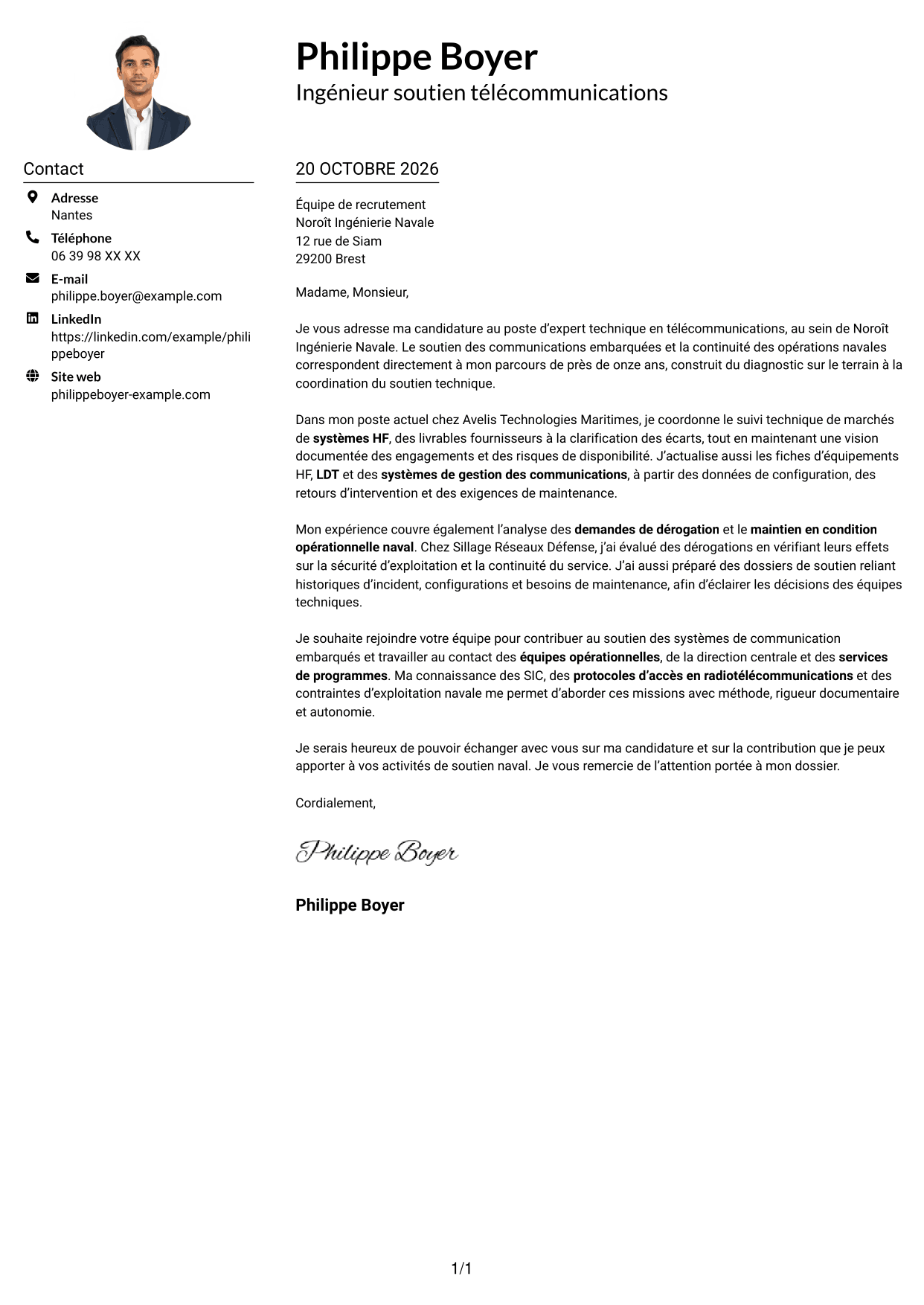 Exemple de lettre de motivation — page 1