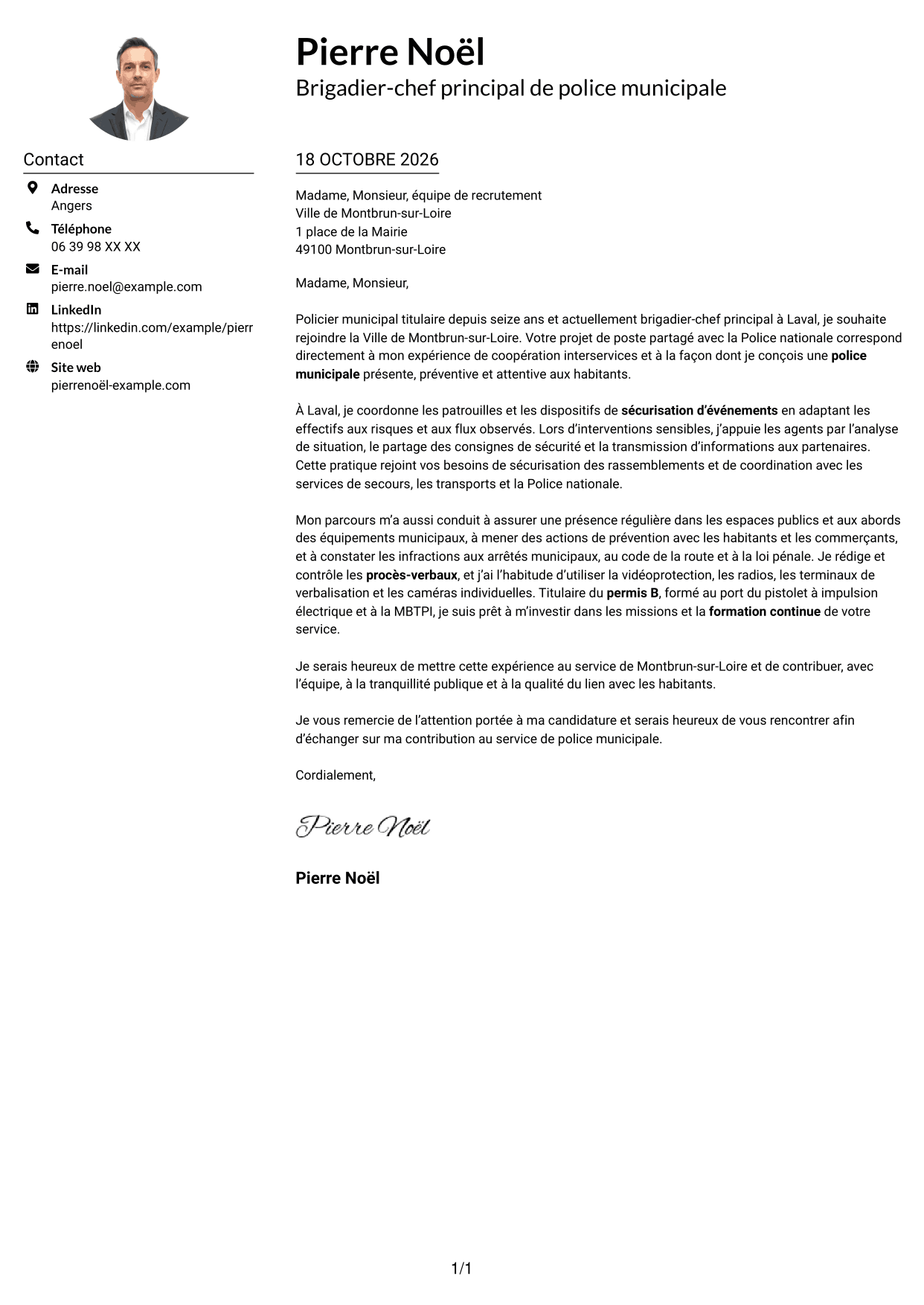 Exemple de lettre de motivation — page 1