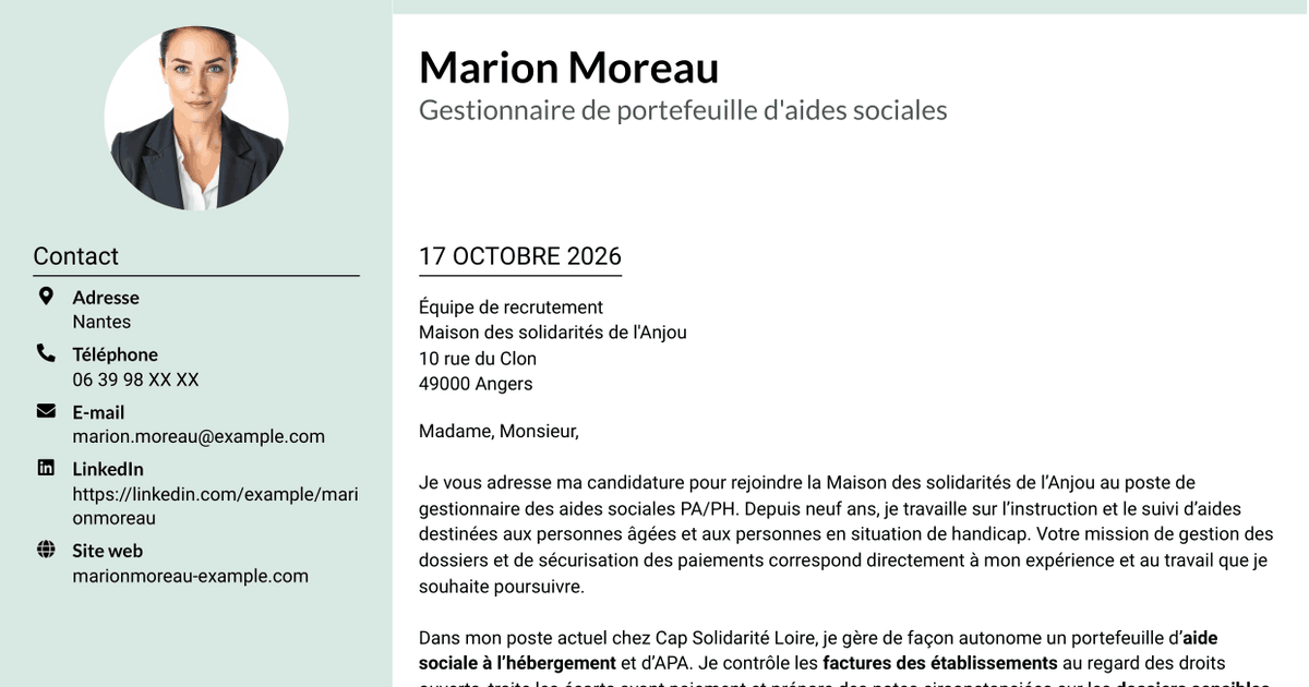 7 modèles de lettre de motivation pour Gestionnaire administratif - Aides sociales PA/PH, avec exemples