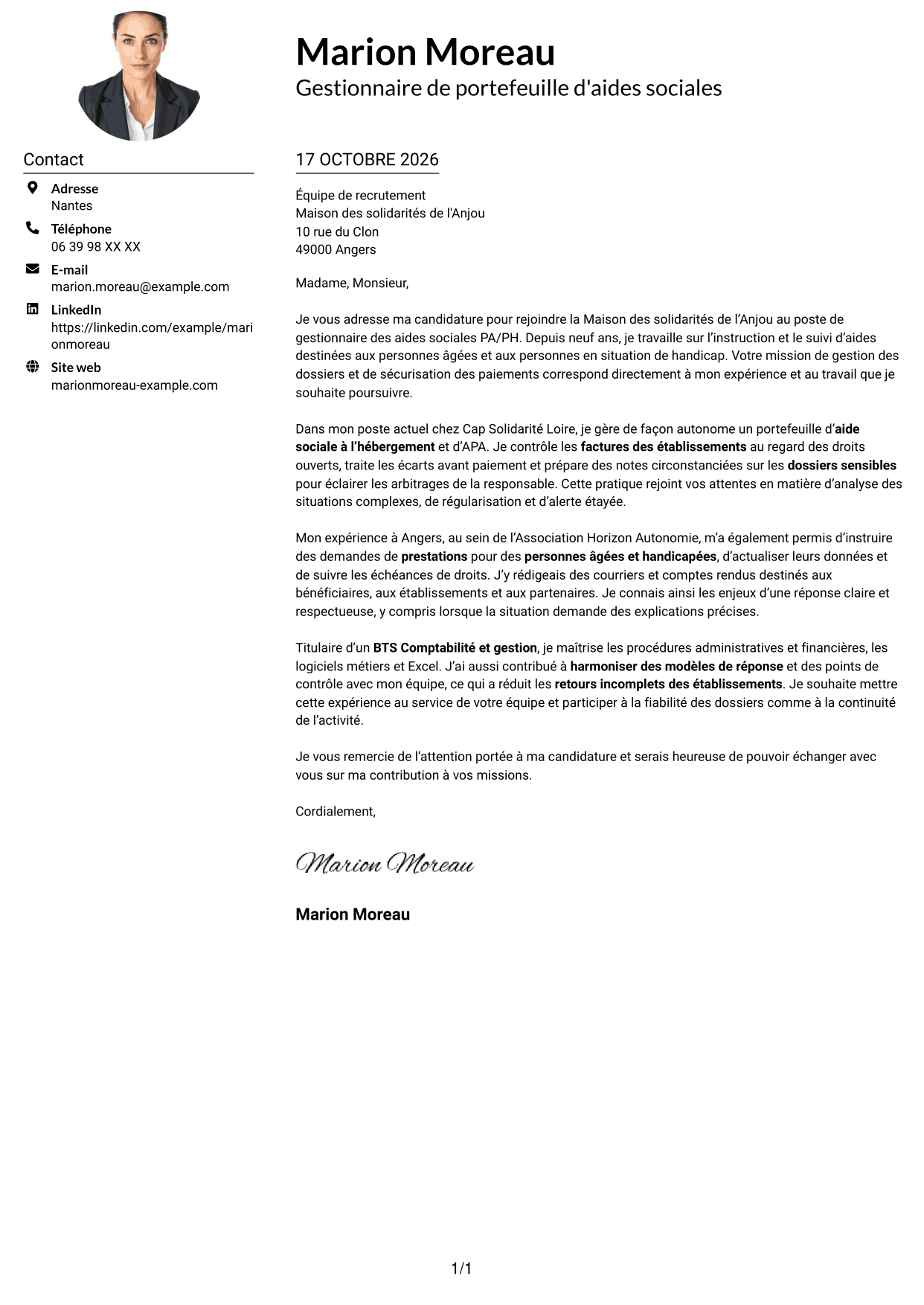 Exemple de lettre de motivation — page 1