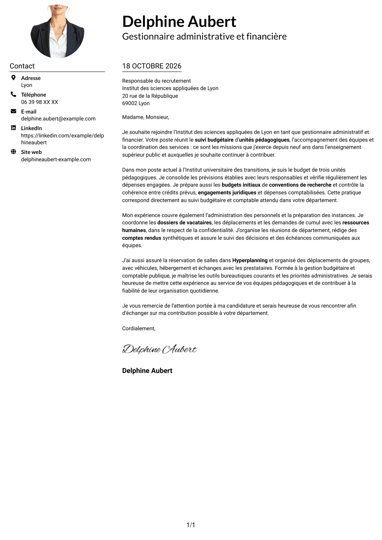 Exemple de lettre de motivation — page 1