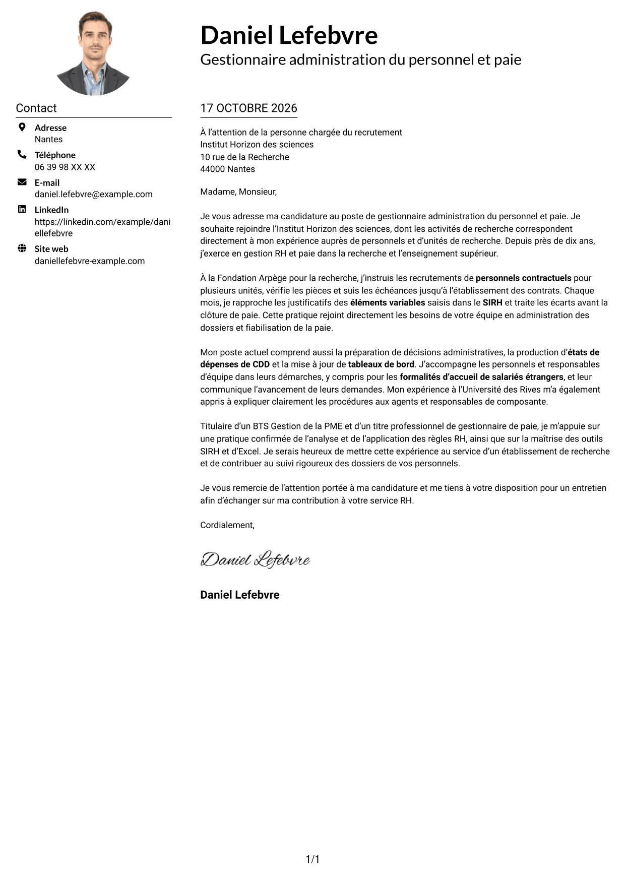 Exemple de lettre de motivation — page 1