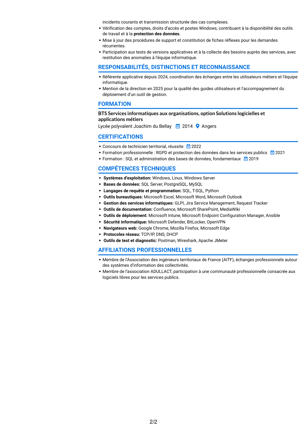 CV Audacieux (format à deux colonnes avec accents colorés et photo) : Gestionnaire d’applications - Applications des collectivités territoriales, page 2