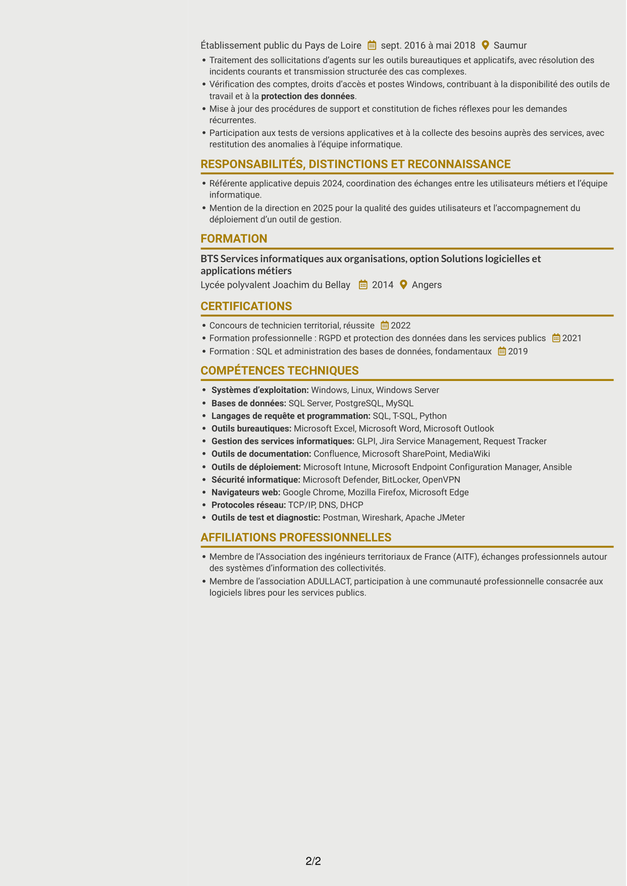 CV Dynamique (format à deux colonnes avec icônes) : Gestionnaire d’applications - Applications des collectivités territoriales, page 2