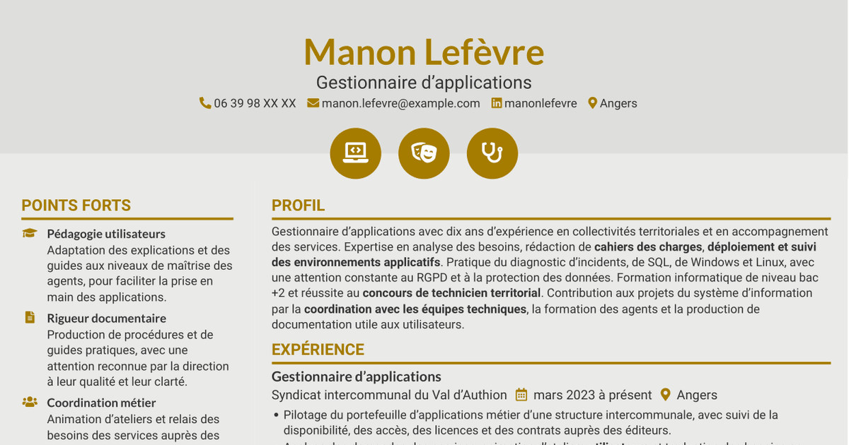 7 modèles de CV pour Gestionnaire d’applications - Applications des collectivités territoriales, avec exemples