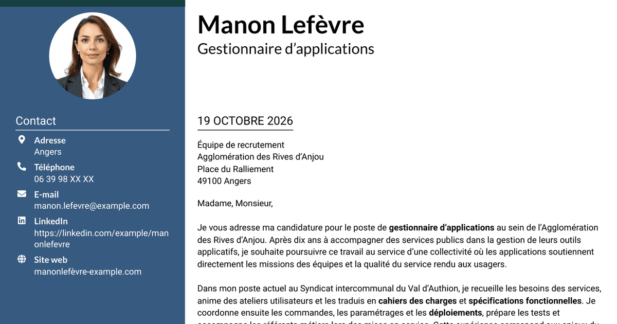 7 modèles de lettre de motivation pour Gestionnaire d’applications - Applications des collectivités territoriales, avec exemples