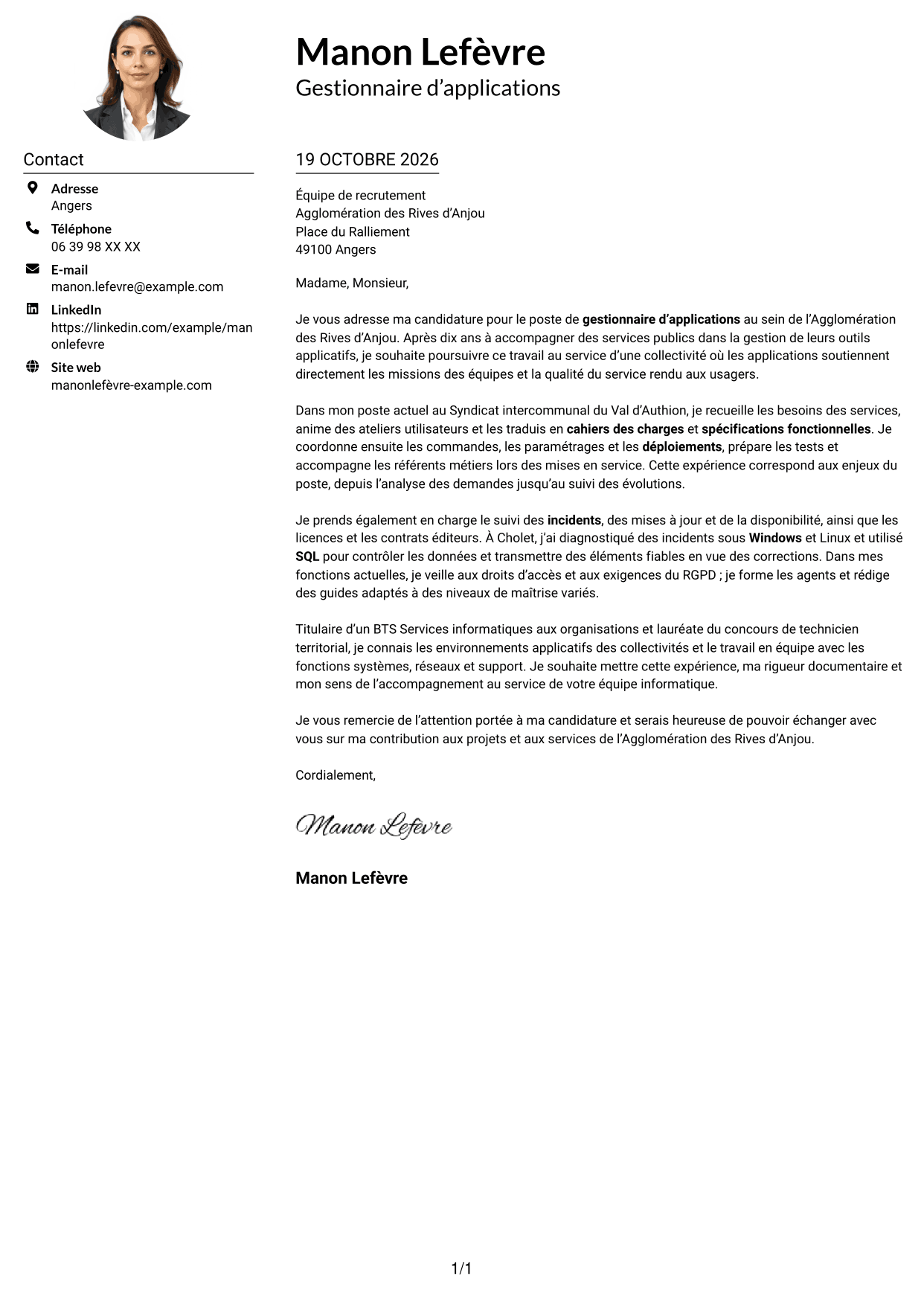 Exemple de lettre de motivation — page 1