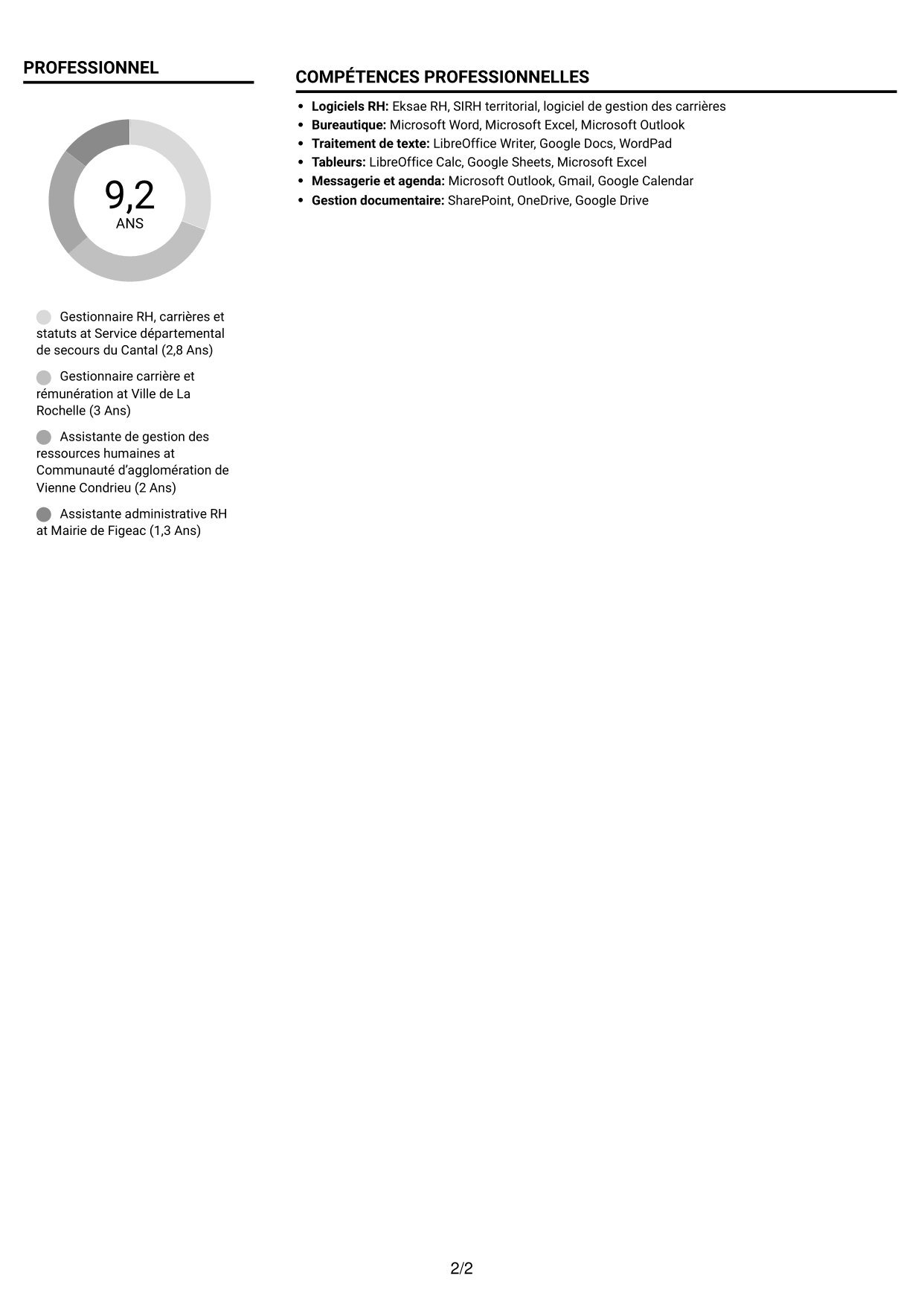 CV Compact (format sobre à deux colonnes avec photo) : Gestionnaire de carrières RH - Fonction publique territoriale, page 2