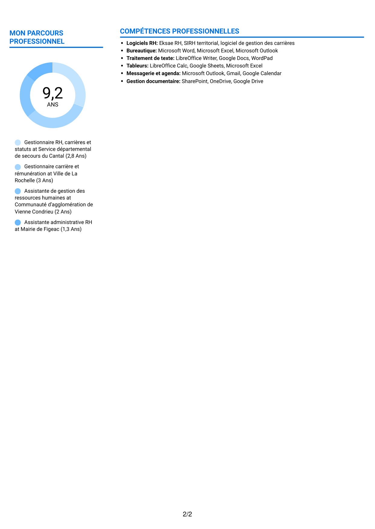 CV Audacieux (format à deux colonnes avec accents colorés et photo) : Gestionnaire de carrières RH - Fonction publique territoriale, page 2