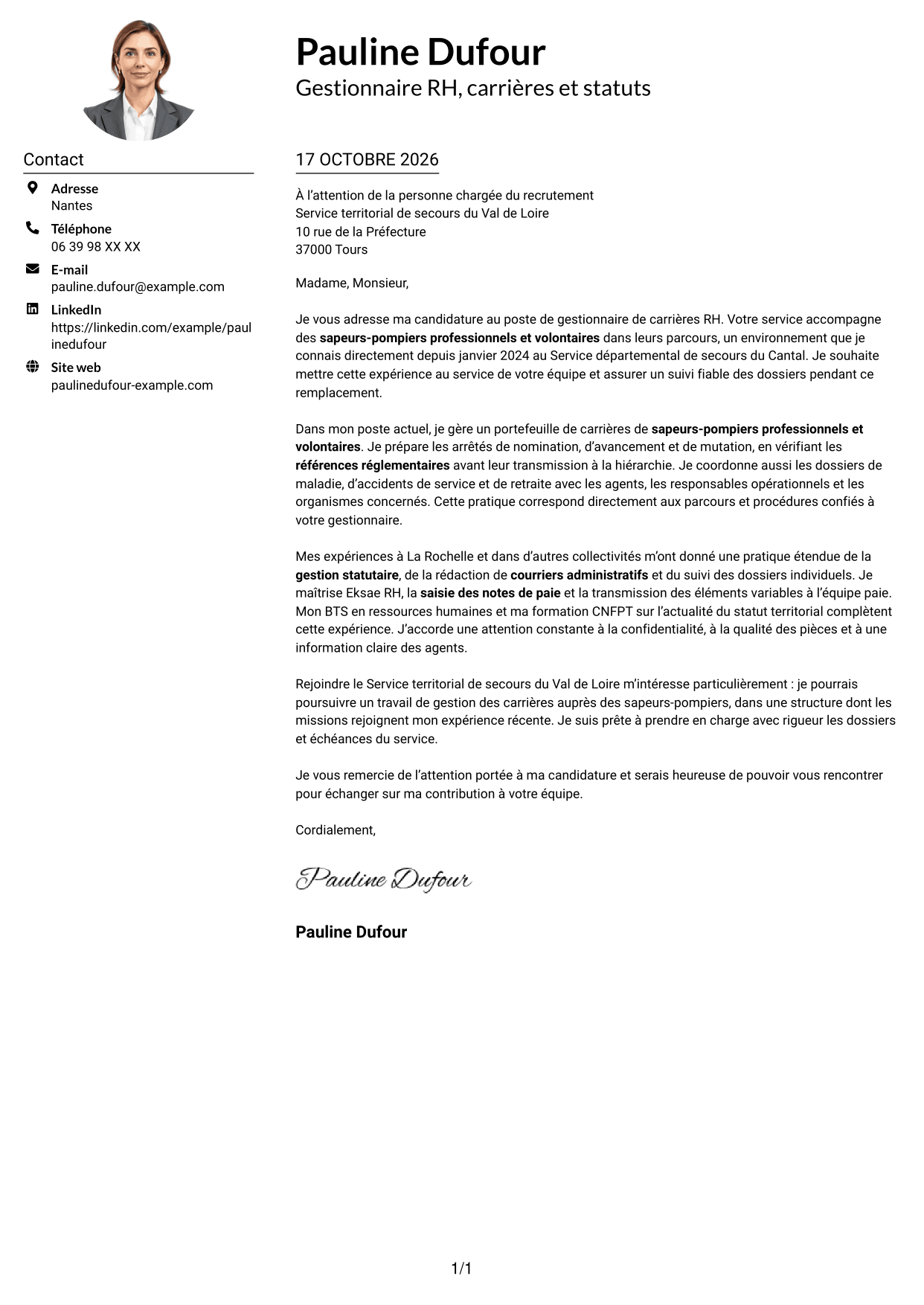 Exemple de lettre de motivation — page 1