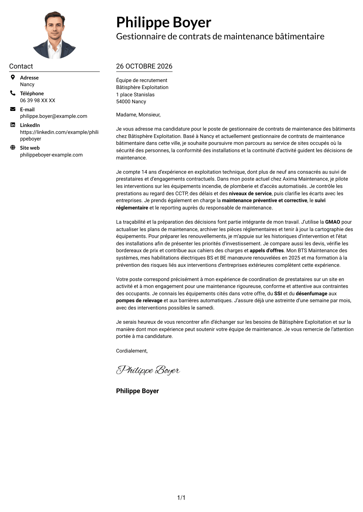 Exemple de lettre de motivation — page 1