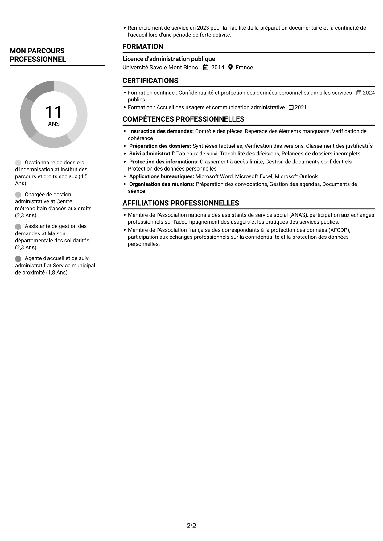 CV Compact (format sobre à deux colonnes avec photo) : Gestionnaire de dossiers - Indemnisation des essais nucléaires, page 2