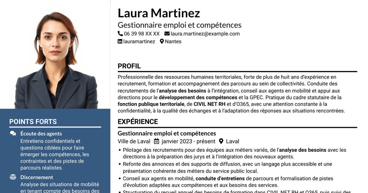 7 modèles de CV pour Gestionnaire emploi et compétences - Recrutement et formation, avec exemples