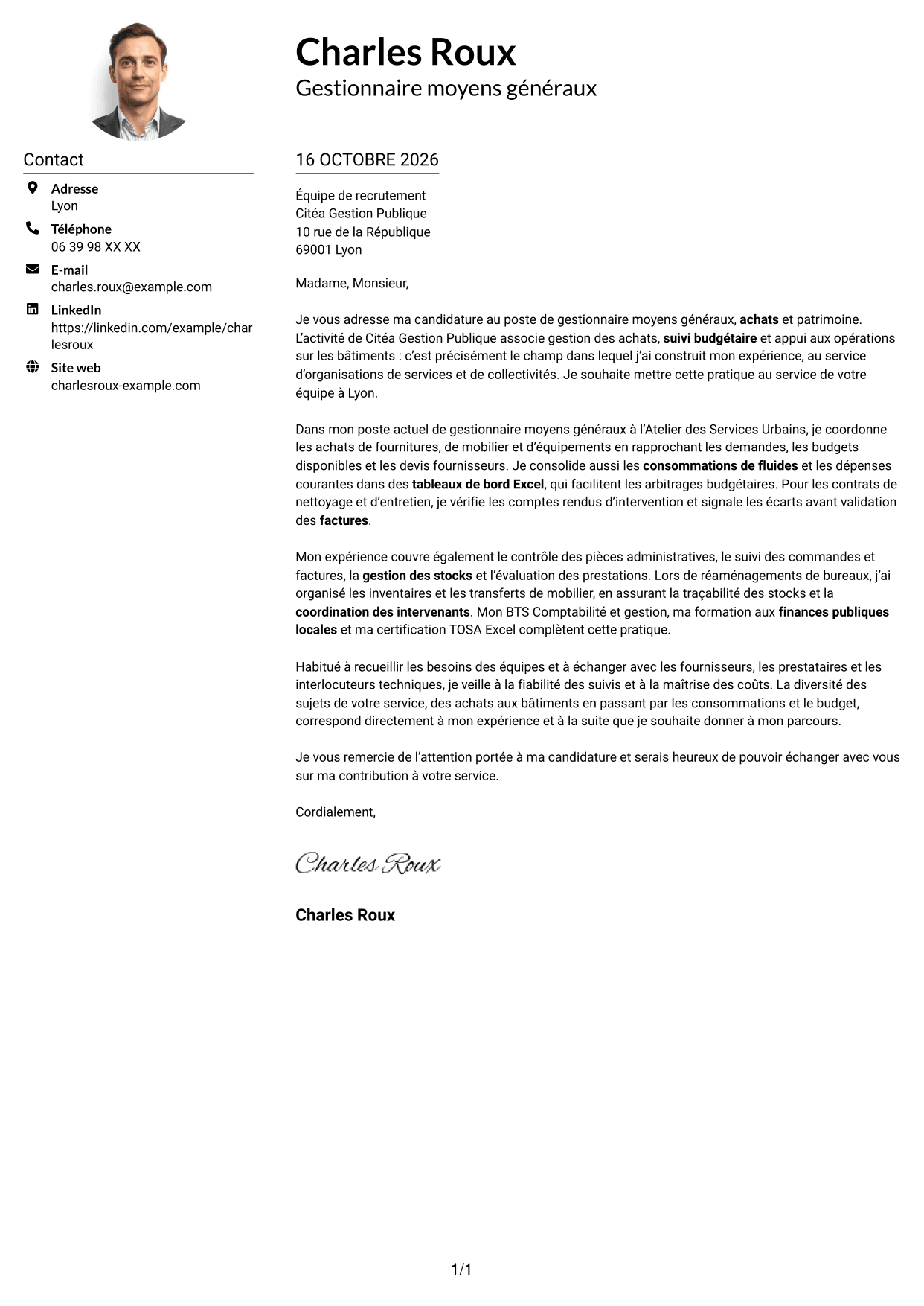 Exemple de lettre de motivation — page 1