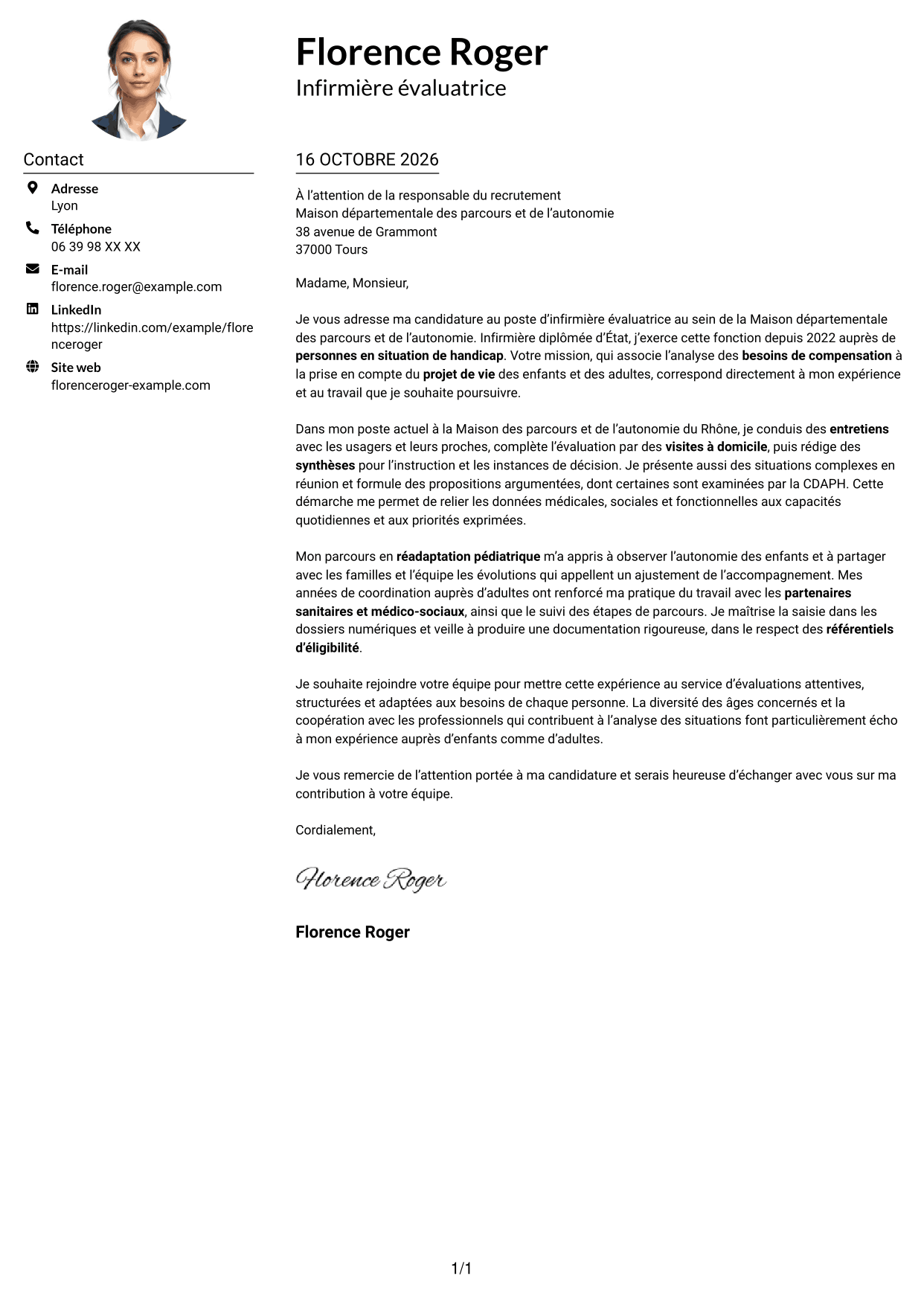 Exemple de lettre de motivation — page 1