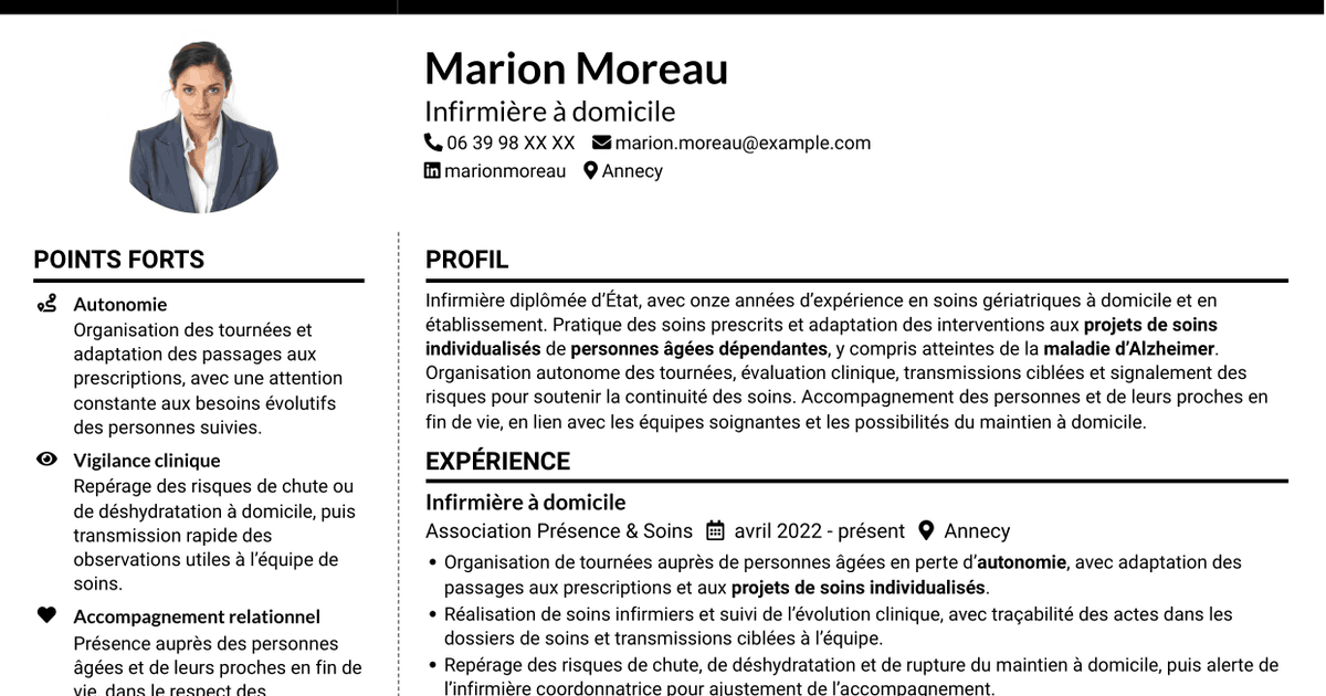 7 modèles de CV pour Infirmier à domicile - Soins gériatriques, avec exemples