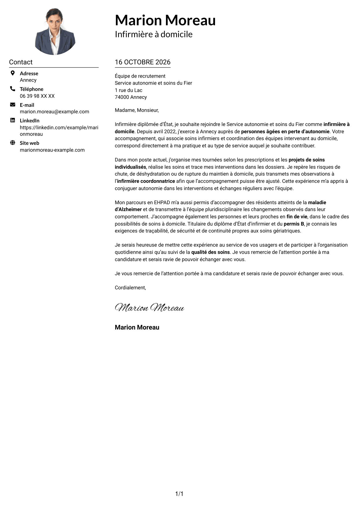 Exemple de lettre de motivation — page 1
