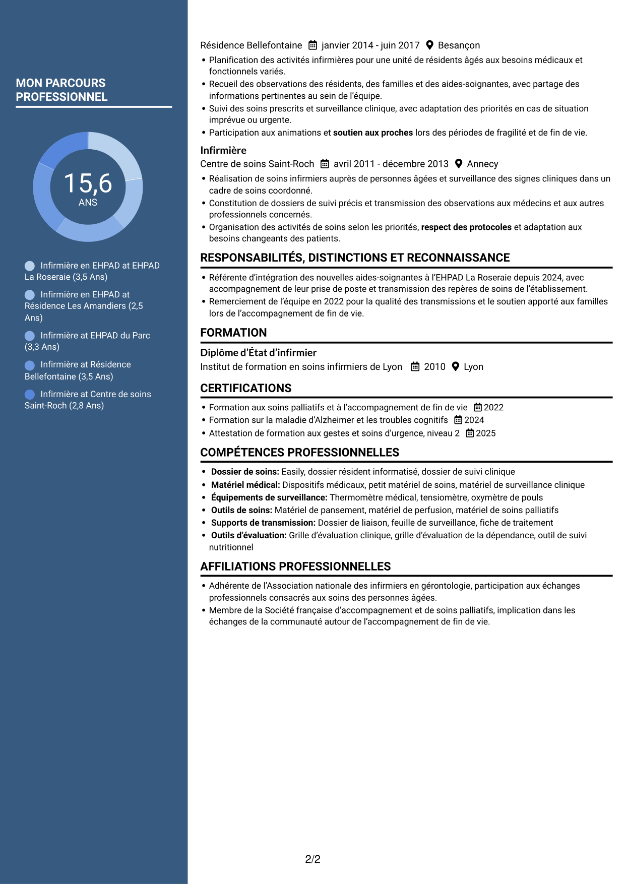 CV Élégant (format à colonne latérale colorée avec photo) : Infirmier en EHPAD - Gérontologie, page 2