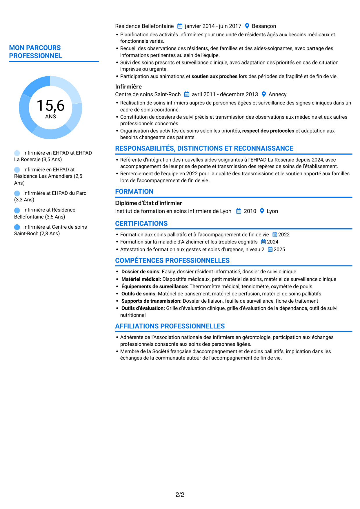 CV Audacieux (format à deux colonnes avec accents colorés et photo) : Infirmier en EHPAD - Gérontologie, page 2