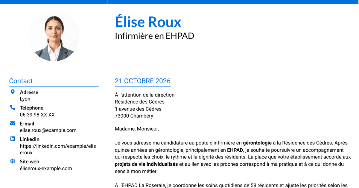 7 modèles de lettre de motivation pour Infirmier en EHPAD - Gérontologie, avec exemples