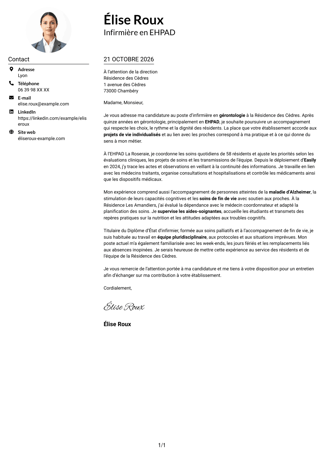 Exemple de lettre de motivation — page 1