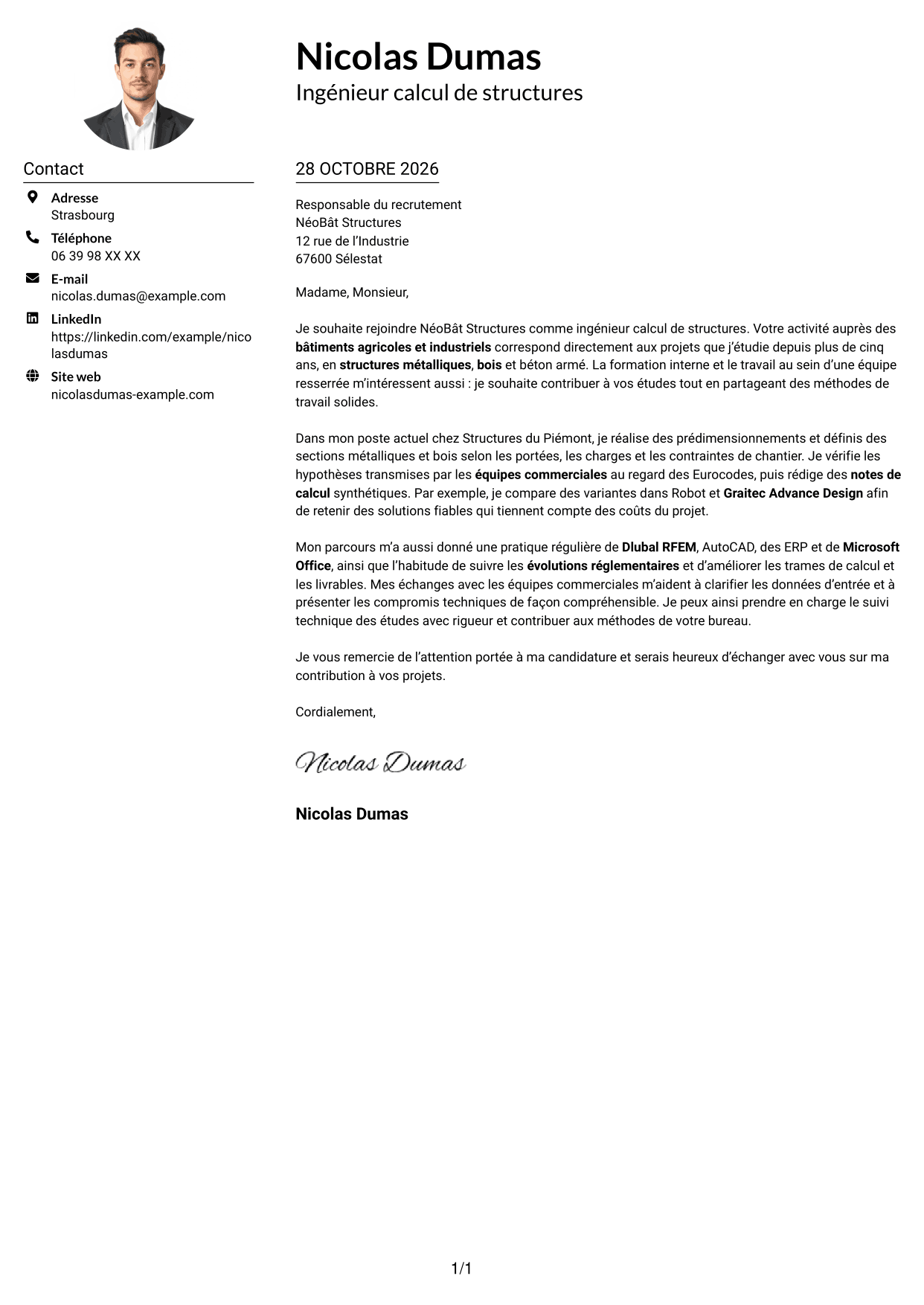 Exemple de lettre de motivation — page 1