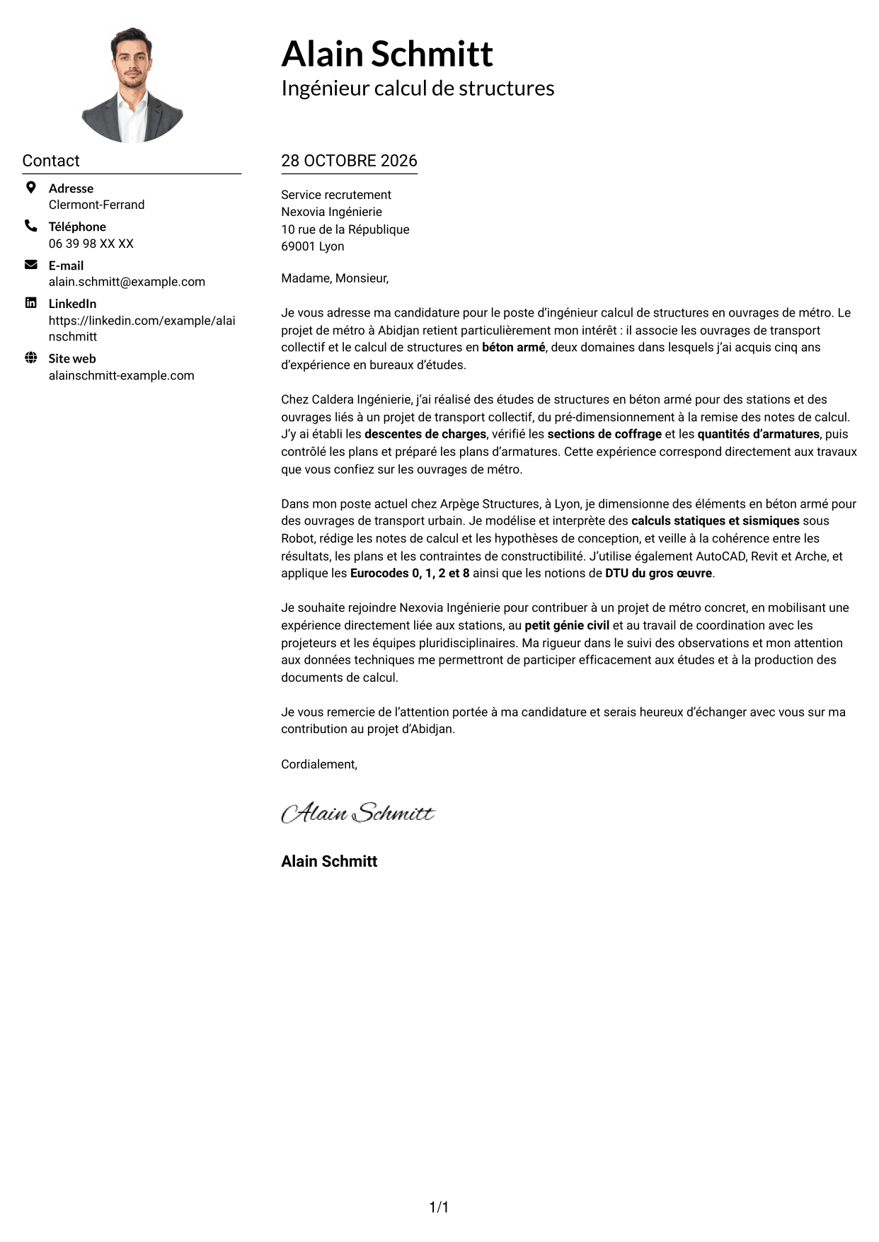 Exemple de lettre de motivation — page 1