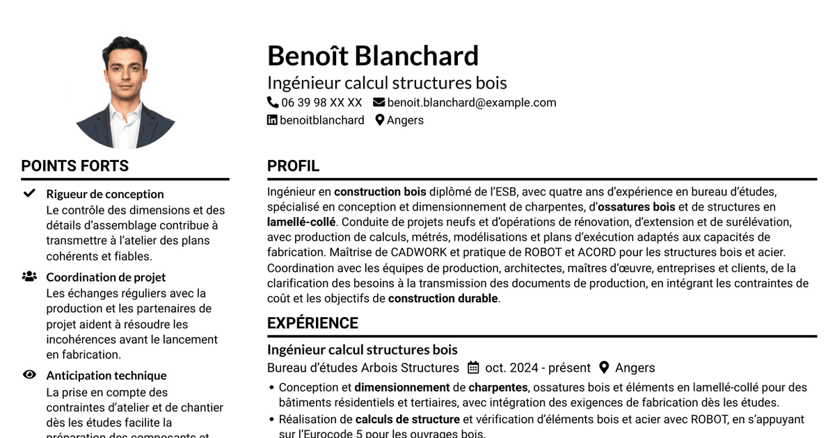 7 modèles de CV pour Ingénieur calcul structures bois, avec exemples