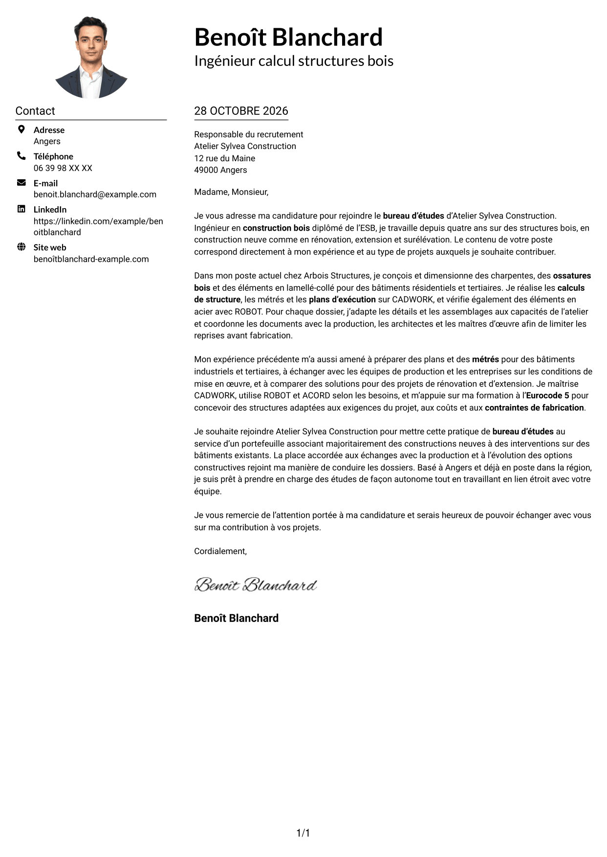 Exemple de lettre de motivation — page 1